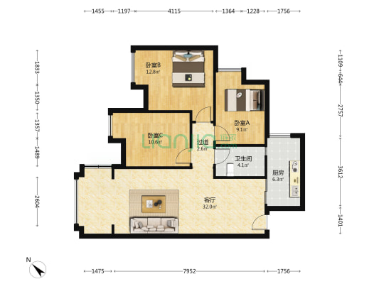 西璟台 3室1厅1卫 93平方
