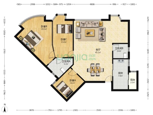 雷圳大厦 3室1厅2卫 137平方