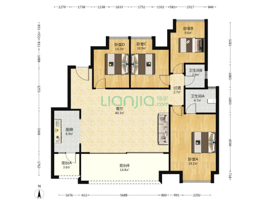 高科江澜礼墅三期二组团 4室1厅2卫 145平方