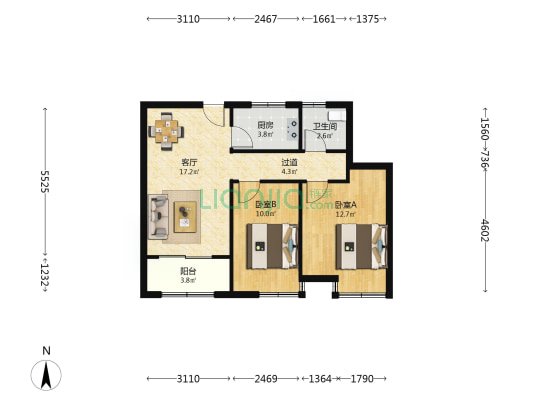 蓝海雅苑B区 2室1厅1卫 70平方