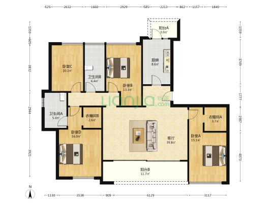 诚园二期 4室1厅2卫 166平方