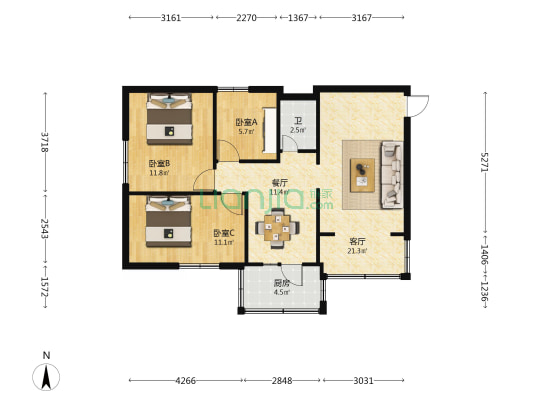 地球研究所家属院 3室2厅1卫 69平方