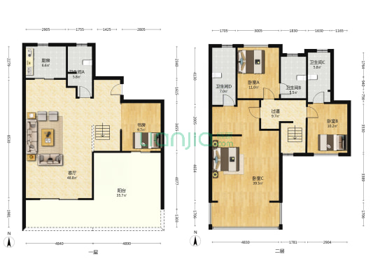 南山两河峯景 4室1厅4卫 246平方