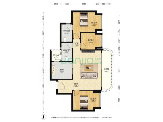 铂悦滨江 3室1厅2卫 99平方