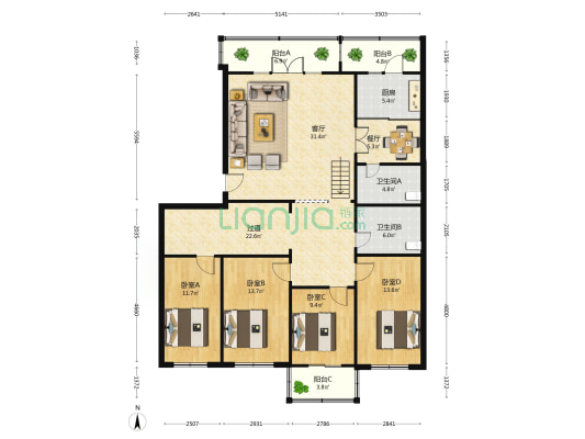 天成小区 4室2厅2卫 170平方