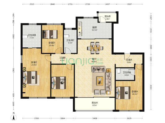 湖西观云 4室1厅3卫 198平方