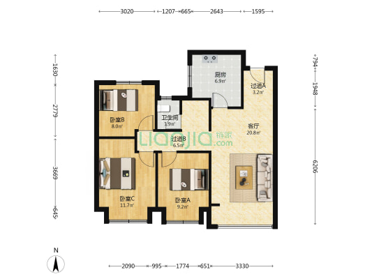 天音苑 3室1厅1卫 99平方