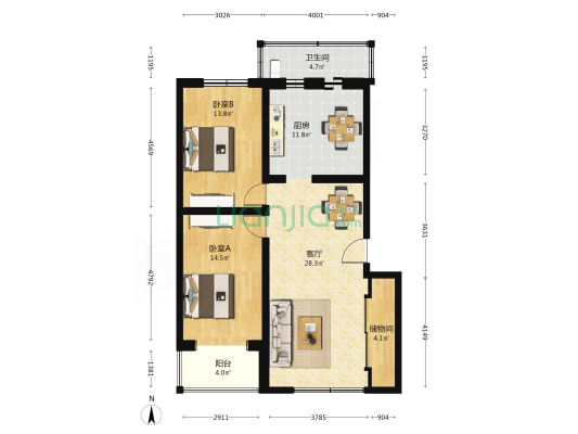 中国杂技团家属楼 2室1厅1卫 107平方