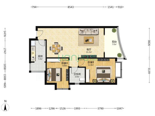 霏红榭二期 2室1厅1卫 89平方
