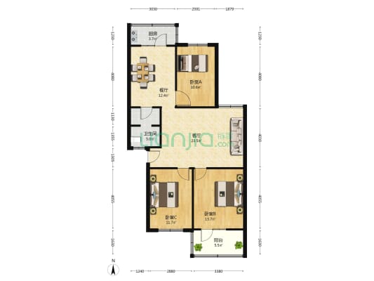 园丁康居楼 3室2厅1卫 100平方