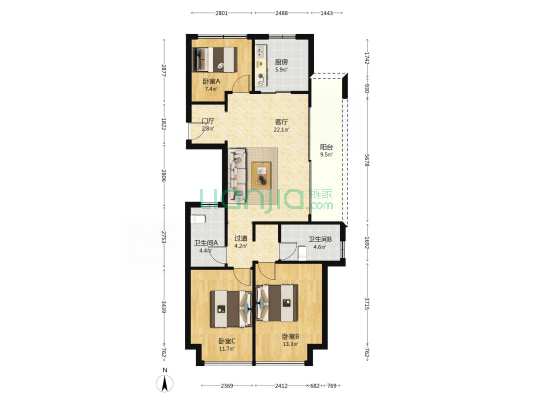 栌林绿城桂语听澜 3室1厅2卫 110平方