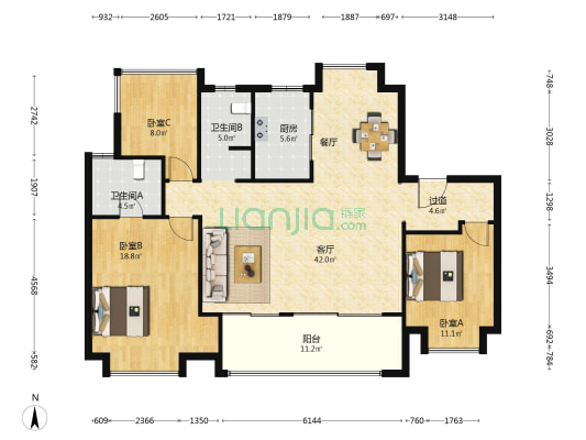 融创澜岸里 3室1厅2卫 140平方