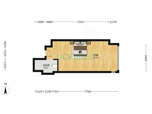 瑞安中心 1室0厅1卫 59平方
