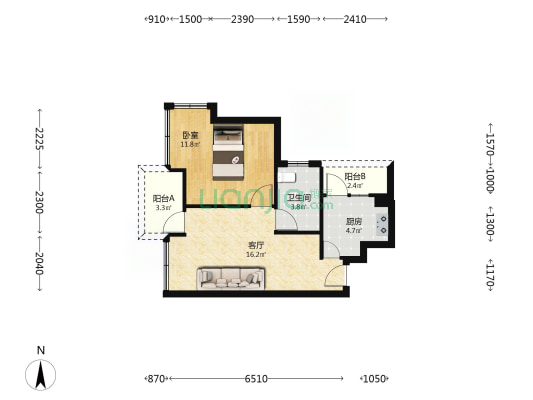 东城映象A区 1室1厅1卫 51平方