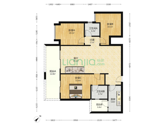 人居翠怡峰荟 3室1厅2卫 126平方