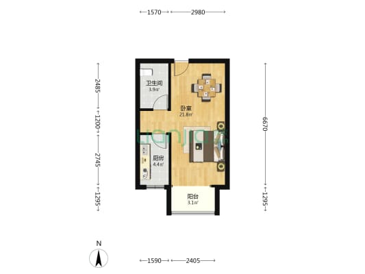 果遇微住宅 1室0厅1卫 50平方