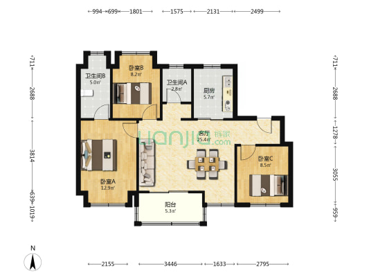 大华紫樾府 3室1厅2卫 102平方
