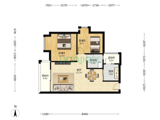 西乡安居花园 2室1厅1卫 76平方