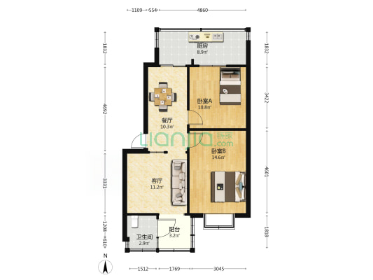 吴井路化轻公司宿舍 2室2厅1卫 59平方