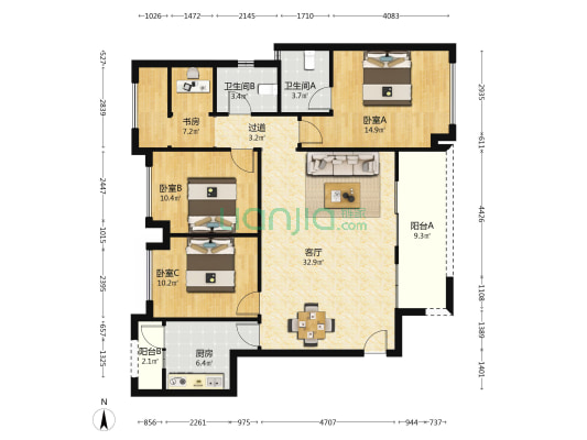 荣盛锦绣南山C区 4室1厅2卫 119平方