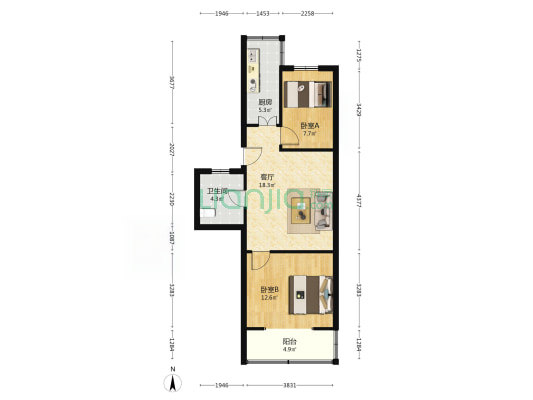 和燕路461号 2室1厅1卫 62平方