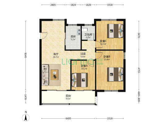 新型家园三期 3室1厅1卫 116平方