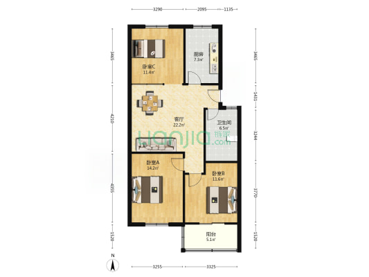 朝东新村 3室1厅1卫 95平方