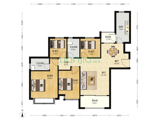 恒大御景天下三期 4室2厅2卫 144平方