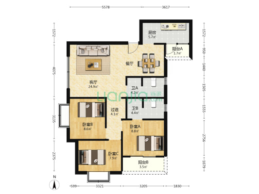 东麓锦苑 3室1厅2卫 99平方