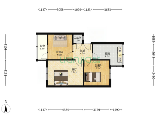中铁43局 2室1厅1卫 51平方