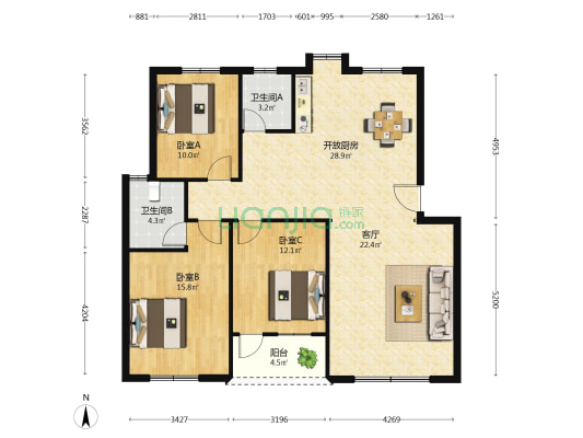 西馨苑 3室1厅2卫 120平方