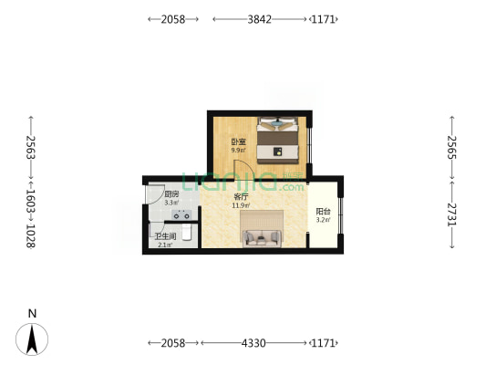 建新西街63号 1室1厅1卫 37平方