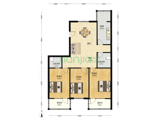 合作路8-17号院 3室1厅2卫 127平方