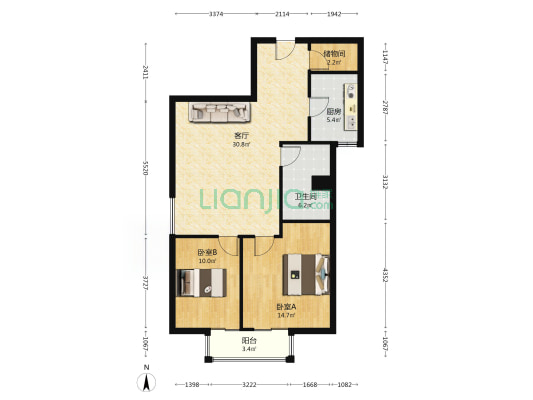 此房满五唯一 东南西朝向两居室 采光视野好-户型图