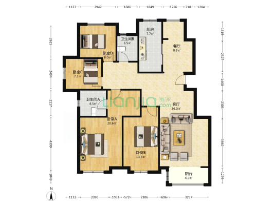 好位置   一梯两户电梯洋房  户型方正  精装修-户型图
