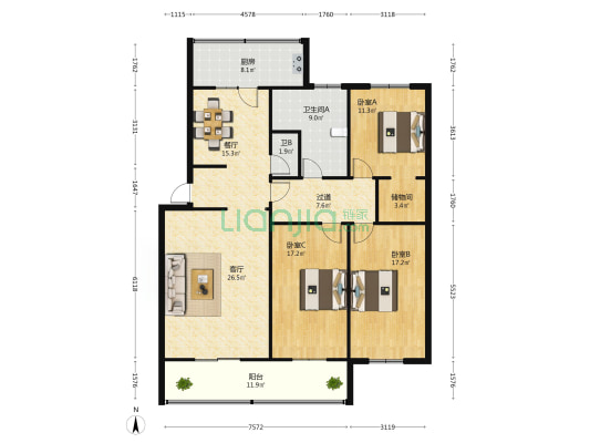 锦绣苑小区 3室2厅2卫 156平方