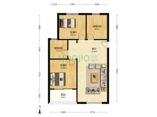 杜花嘉园 2室1厅0卫 91平方
