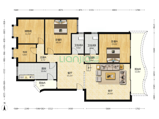 城市港湾A区 3室2厅2卫 146平方