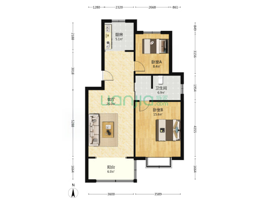海韵花园 2室1厅1卫 84平方
