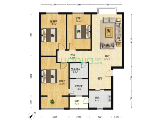 兴盛苑 3室1厅2卫 123平方