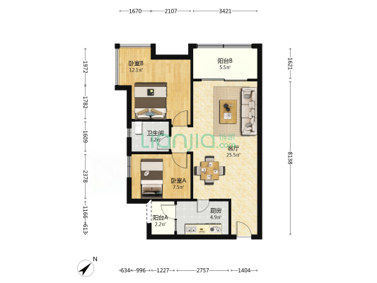 和悦家园 2室1厅1卫 80平方