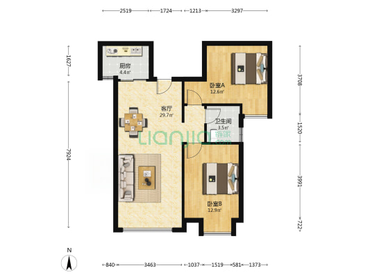 枋湖梧桐新城 2室1厅1卫 84平方