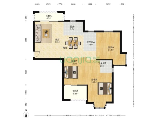 江山大名城悦江 3室1厅2卫 119平方