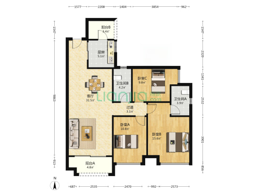 金地商置峯华 3室1厅2卫 117平方