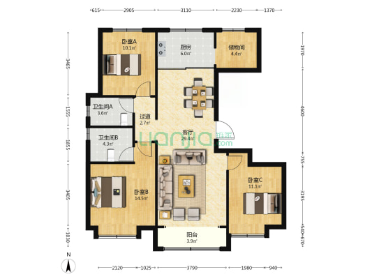 御府雅居 3室1厅2卫 127平方
