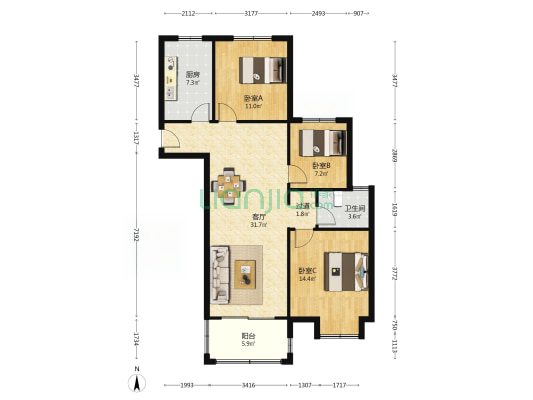 上江府 3室1厅1卫 109平方