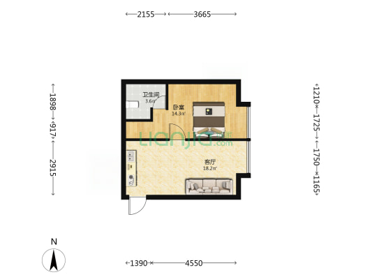 保利星座 1室1厅1卫 57平方