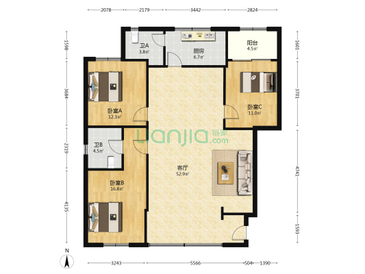 富兴楼 3室1厅2卫 142平方