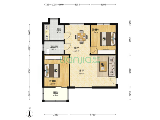 化学工程第六公司家属院 2室2厅1卫 88平方