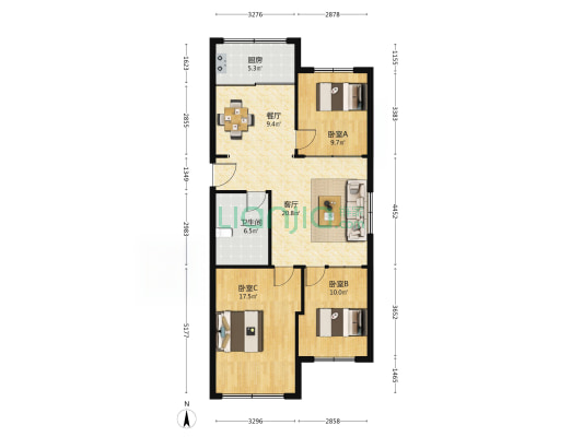 新潮三区 3室2厅1卫 98平方